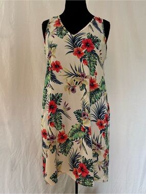 MTS Tropical Hibiscus Tunic Dress Swim Cover Up Pockets Medium Resortwear